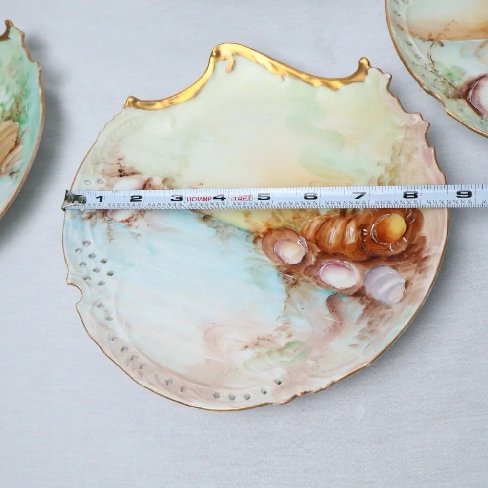 4 Antique Bavaria Rosenthal Savoy Porcelain Sea Shell Plates Gold Gilt Trim